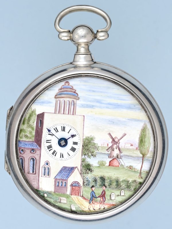 Unusual Painted Dial Silver Pair Cased Verge View 1