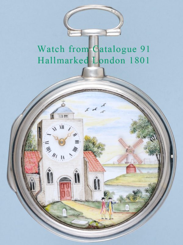 Unusual Painted Dial Silver Pair Cased Verge View 4