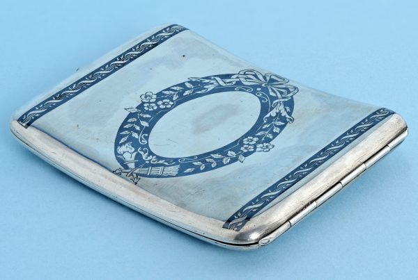Rare Niello Silver Cigarette Case Mounted with a Watch View 4