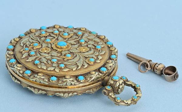 Turquoise Set Three Colour Gold Pocket Watch View 3