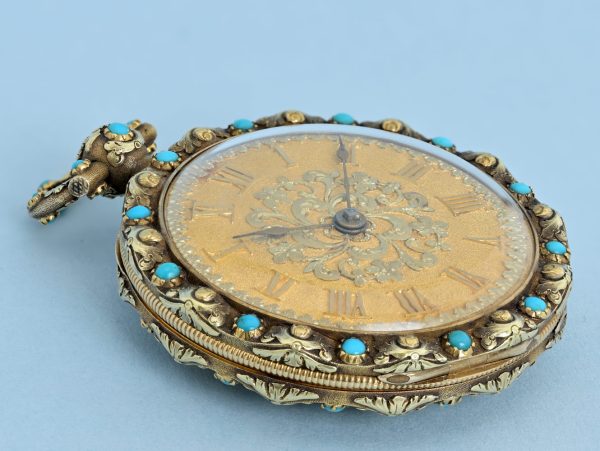 Turquoise Set Three Colour Gold Pocket Watch View 4