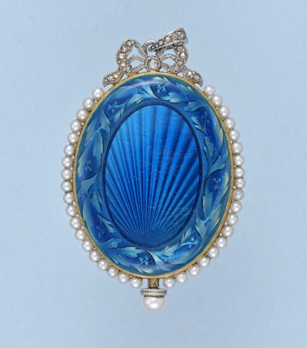 Gold and Enamel Oval Pendant Watch and Chain View 4