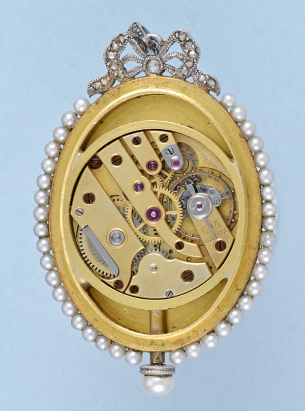 Gold and Enamel Oval Pendant Watch and Chain View 5