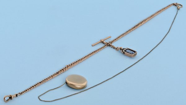 Gold Double Albert and Patent Fob View 2